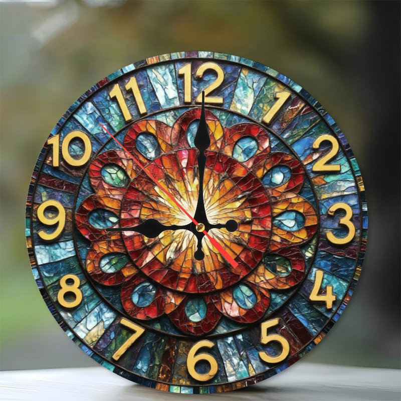 Horloge florale en vitrail