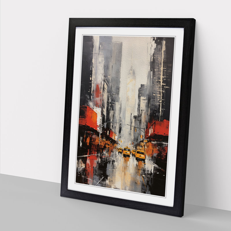 New York Gestural No.2 - Single Picture Frame Print on Wood, Black, 34cm H x 25cm W x 2cm D