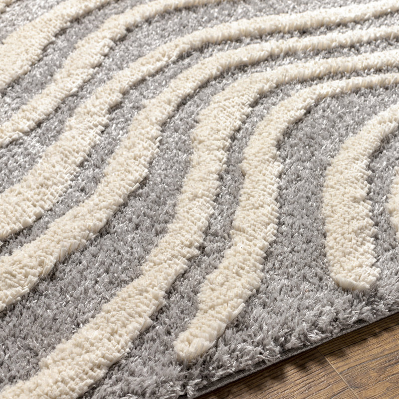 Rectangle Geometric Machine Woven Area Rug in Grey, Rectangle 9'2" x 12'