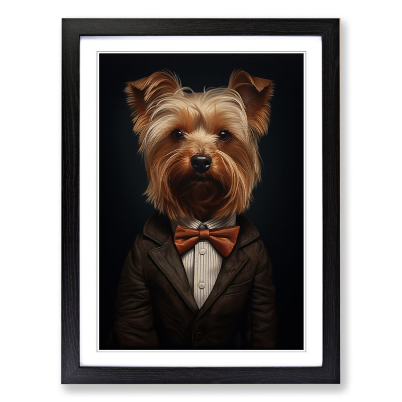 XYZ-FRM-V1223-1722 Yorkshire Terrier In A Suit Painting No.4 - Single Picture Frame Print on Wood, 34cm H x 25cm W x 2cm D