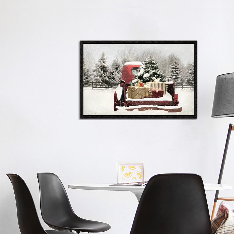 Snowy Presents 1 Piece Wall Art on Canvas, 66.04cm H x 101.6cm W x 3.81cm D, Black Framed