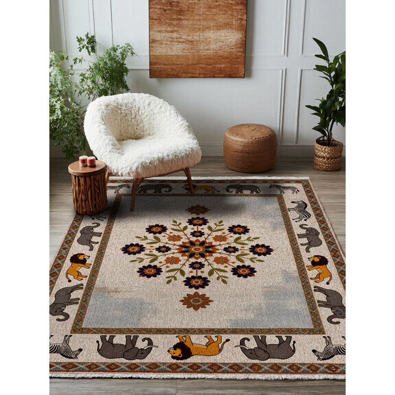 Tapis en coton et polyester à imprimé numérique Minna, Tapis de couloir 3 pi 4 po x 11 pi 6 po