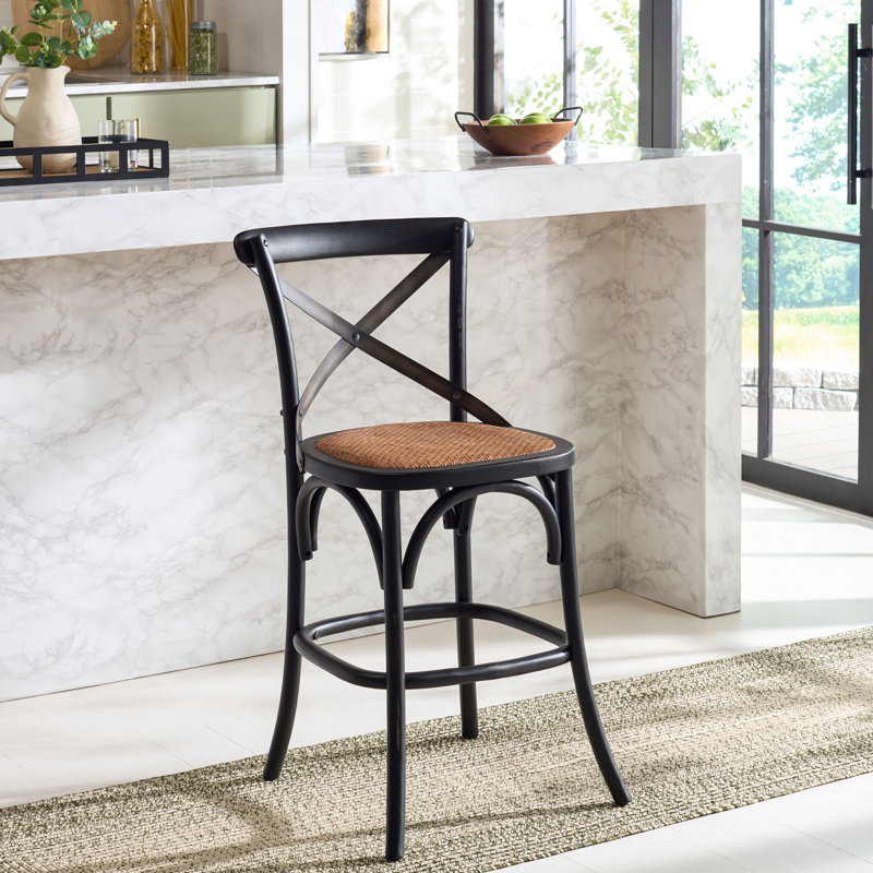 Franklin Solid Wood Counter Stool, Black, Counter Stool (24.21" Seat Height), Grey