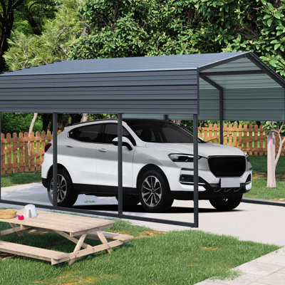Abri d'auto extérieur robuste en métal - 10 x 15 pi, toit en acier galvanisé pour véhicules de l 10 po x P 15 po avec rangement pour véhicule et atelier