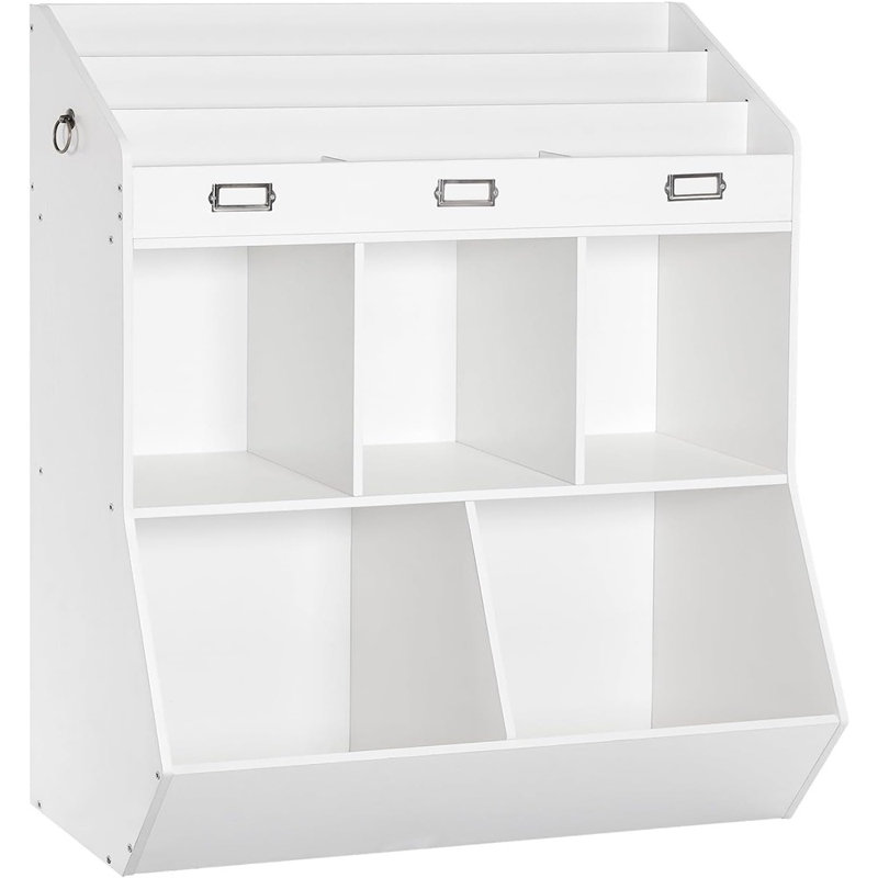 Organisateur de jouets et rangement, bibliothèque à 5 compartiments avec tablettes à 3 couches et pied de lit, pour salle de jeux, salle de jeux, chambre de bébé ou école - blanc
