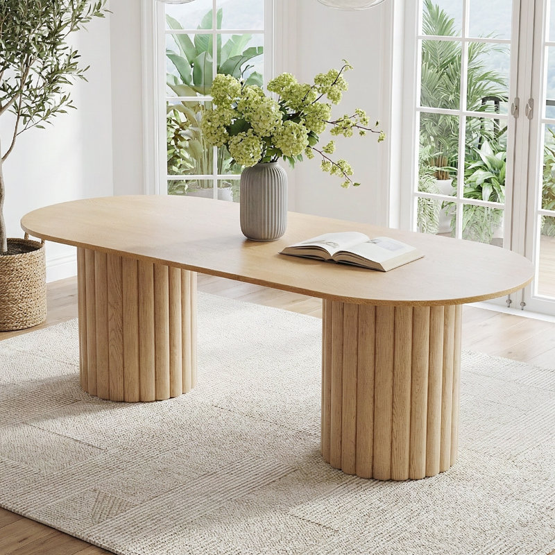 Audna 86" Solid Wood Dining Table With Double Pedestal, Oak