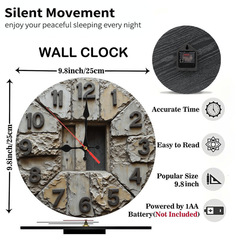 Stone Wall Clock Roman Numerals Vintage Home Decor