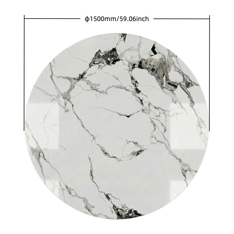 Table de salle à manger en pierre frittée 59 "Calacatta Luxe, H 0,47 po x L 59 po x l 59 po, Blanc gris
