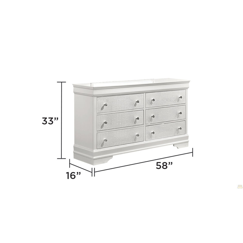 Commode 6 tiroirs en bois, Blanc