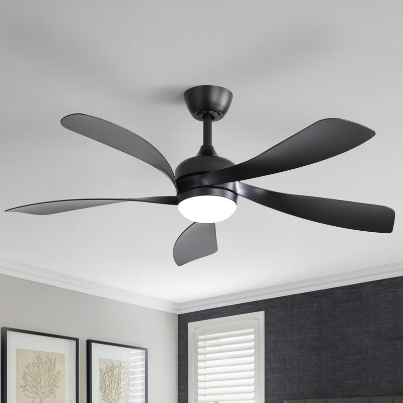 Ventilateur de plafond standard à 5 pales avec télécommande et lumière DEL Damecia, Noir / Noir, 42"