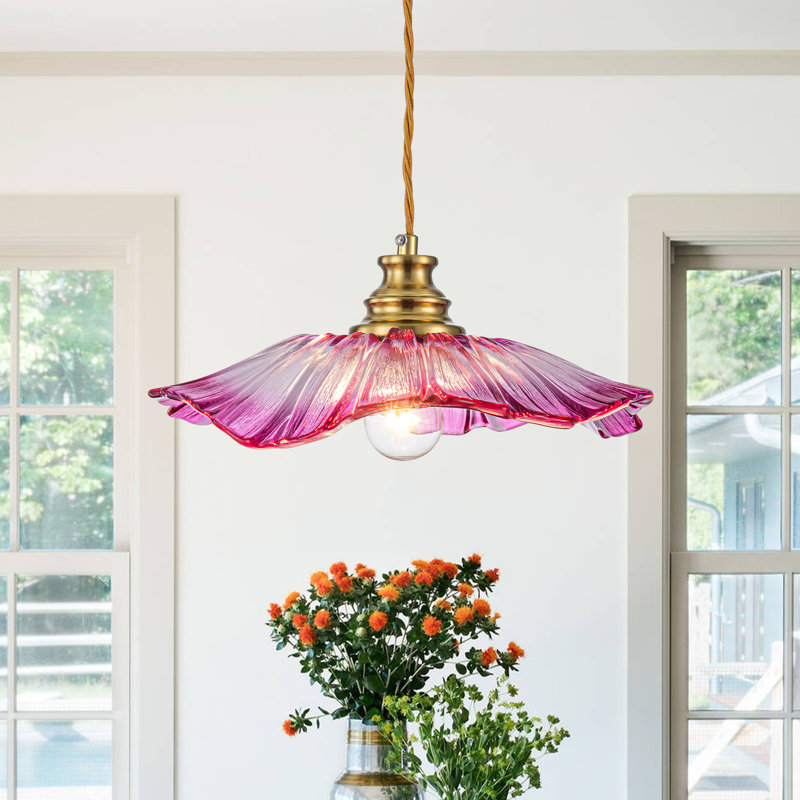 Luminaire suspendu 11 po avec abat-jour en verre soufflé à la main avec options roses, Mauve