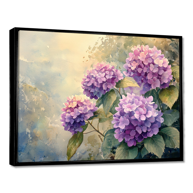 Hortensias dans la brume d'été - art mural hortensias, Impression sur cadre flottant, Noir, H 24 po x l 32 po