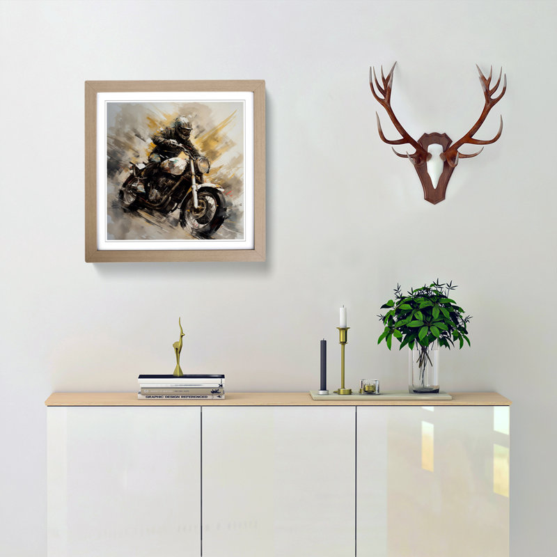 Motorcycle Gestural Art No.1 - Single Picture Frame Print on Wood, Oak