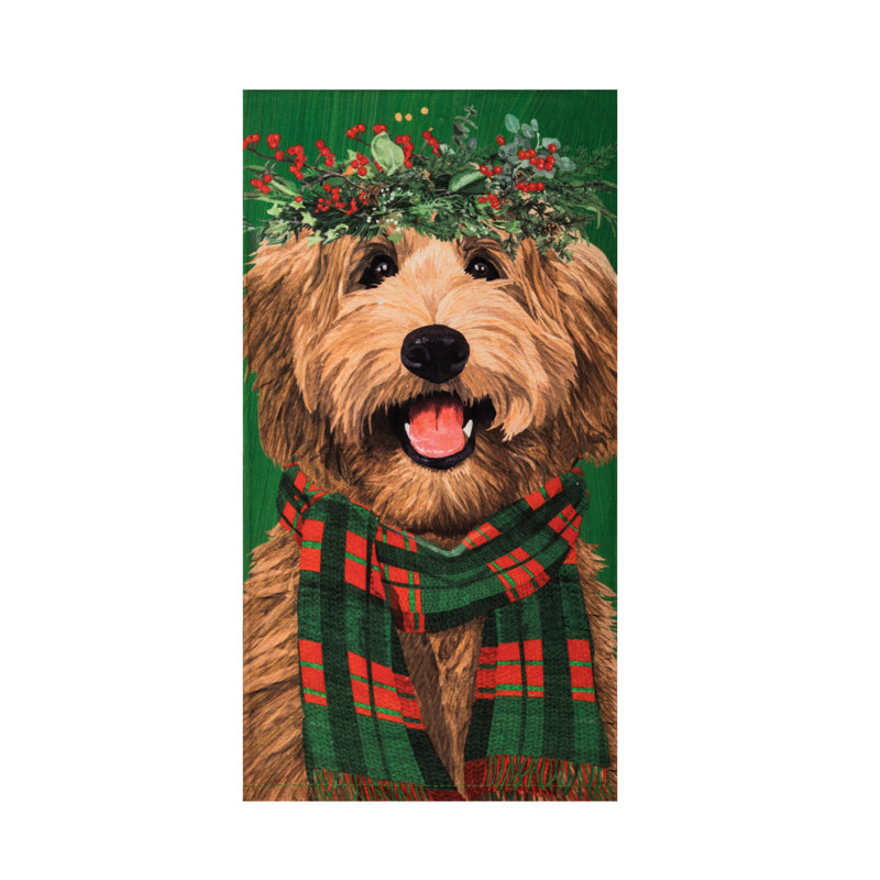Labradoodle des Fêtes avec foulard et couronne