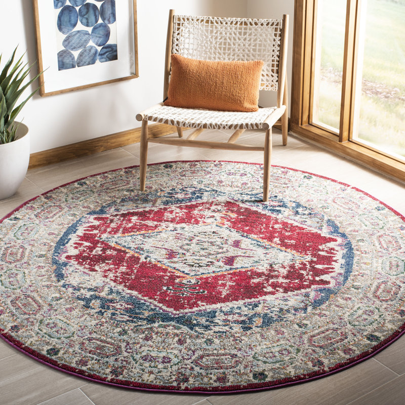 Tapis ivoire / rouge Hertzler, Rond 6 pi 7 po
