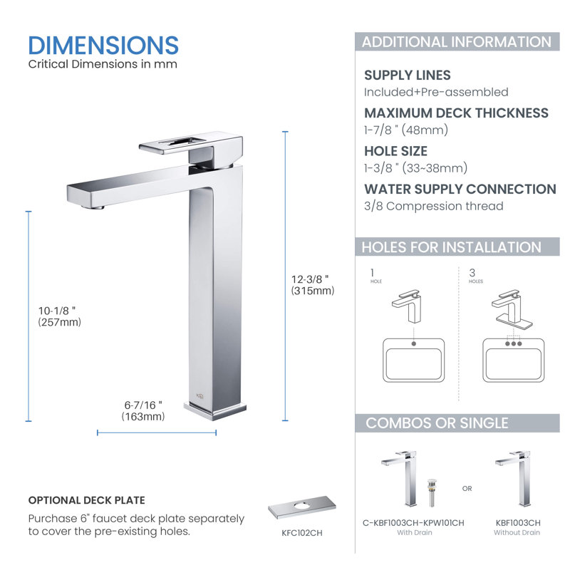 Cube Single-handle Bathroom Faucet, Chrome, Without Pop Up Drain