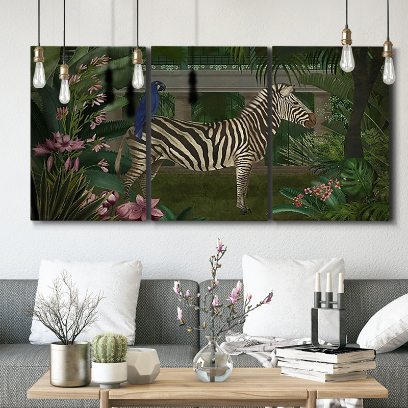 " Zebra In Conservatory " 3 - Pieces, 60" H x 120" W x 2" D