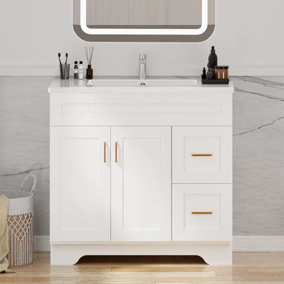 36inch Bathroom Vanity with Sink Freestanding Vanity Sink Cabinet with 2 Soft-Closing Doors & Drawers,White