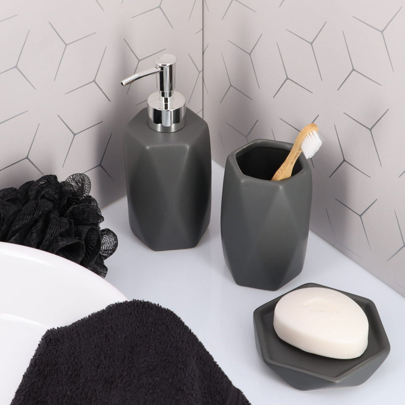 Gray Stoneware Diamond Shape Hand Soap Dispenser