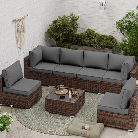 Abbel Outdoor 3.5'' Replaceable Cushion Set Seat and Back Cushions (Set of 6 Cushions, 6 Backrests, 2 Corner Cushions)-Cushion Set Only