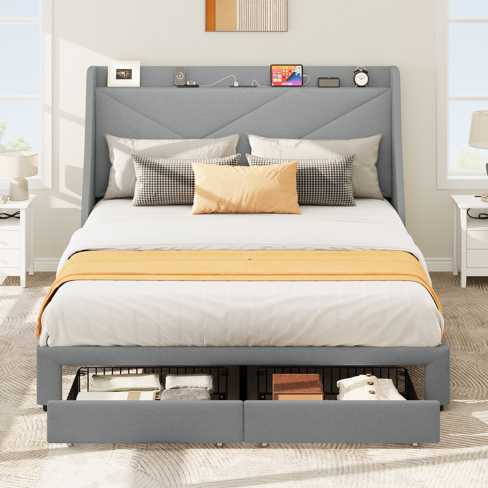 Latitude Run® Genevi Upholstered Storage Bed with Built-in Outlets ...