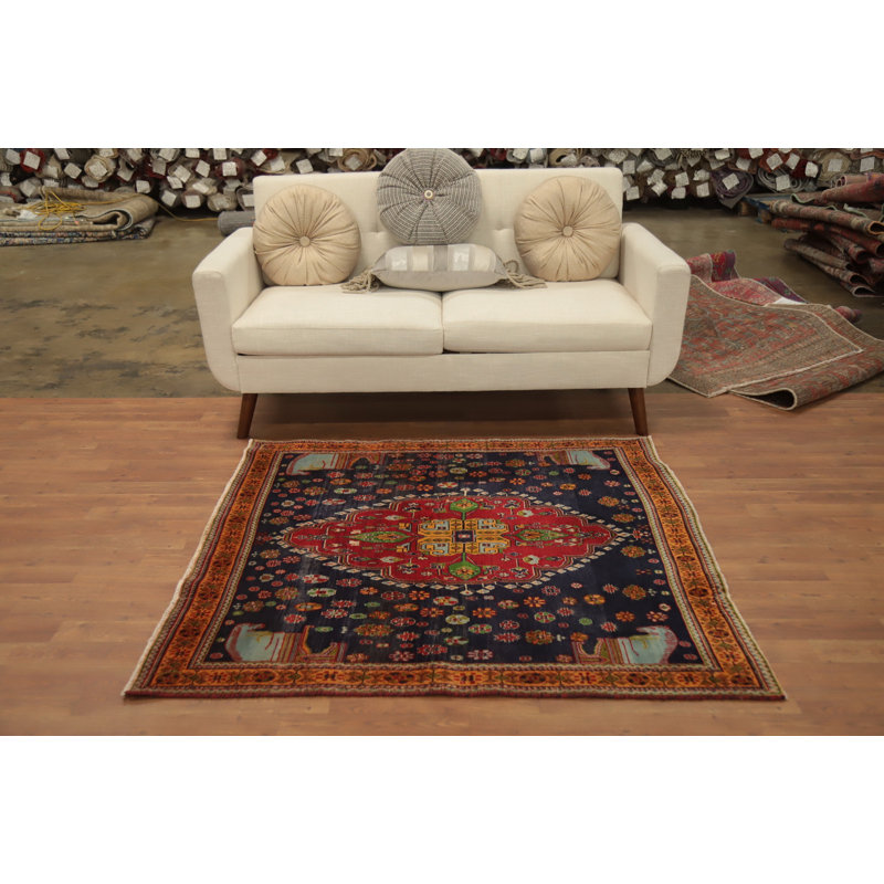 Tapis bleu marine fait à la main 5 x 5 po
