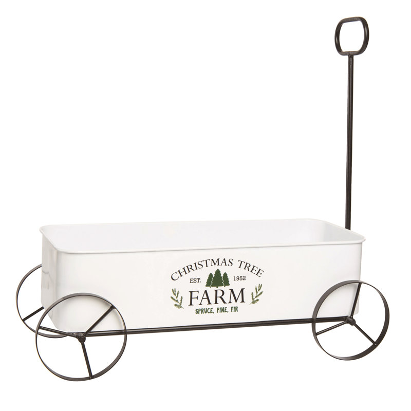  Wagon de ferme en métal blanc cassé 24,5 po