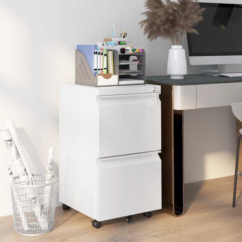 Milayna 37cm Wide 2 -Drawer Mobile Steel File Cabinet, White