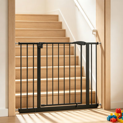 Barrière pour animaux de compagnie à fermeture automatique de 75 à 112 cm de large, barrière pour chien à pression avec double verrouillage pour portes, corridors et escaliers