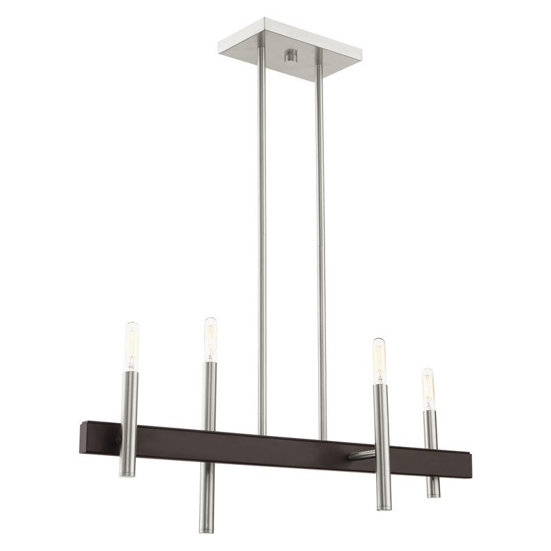 Lustre cylindrique rectangulaire à 4 lumières Arkeem, Nickel brossé / bronze