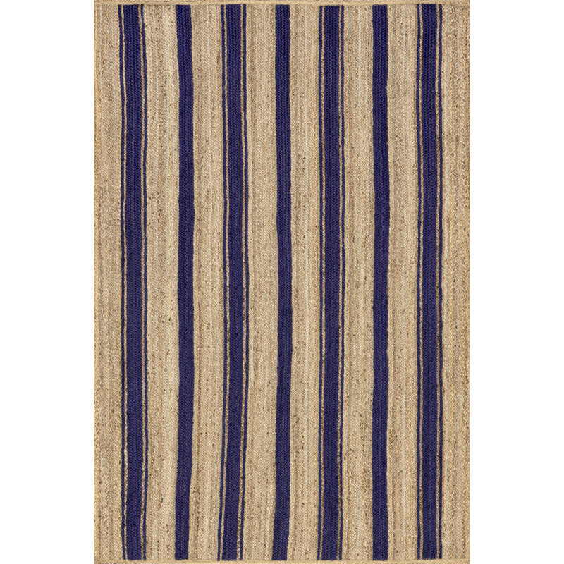 Royal Blue and Natural Jute Striped 6' x 9' Handmade Rug