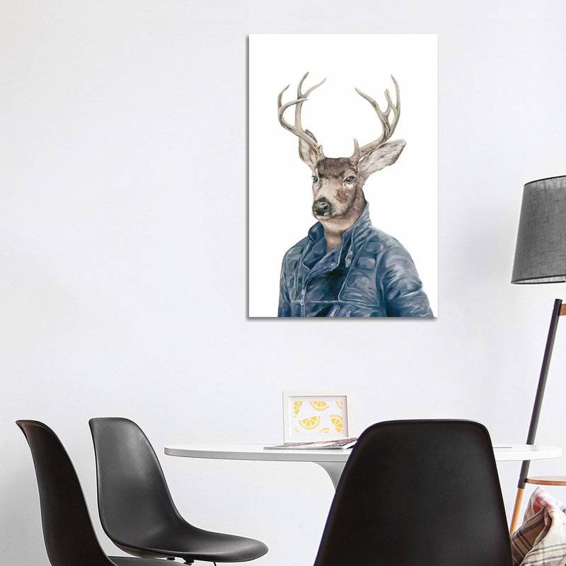 Deer In Navy Blue by Animal Crew - Wrapped Canvas Print, 101.6 cm H x 66.04 cm W x 3.175 cm D