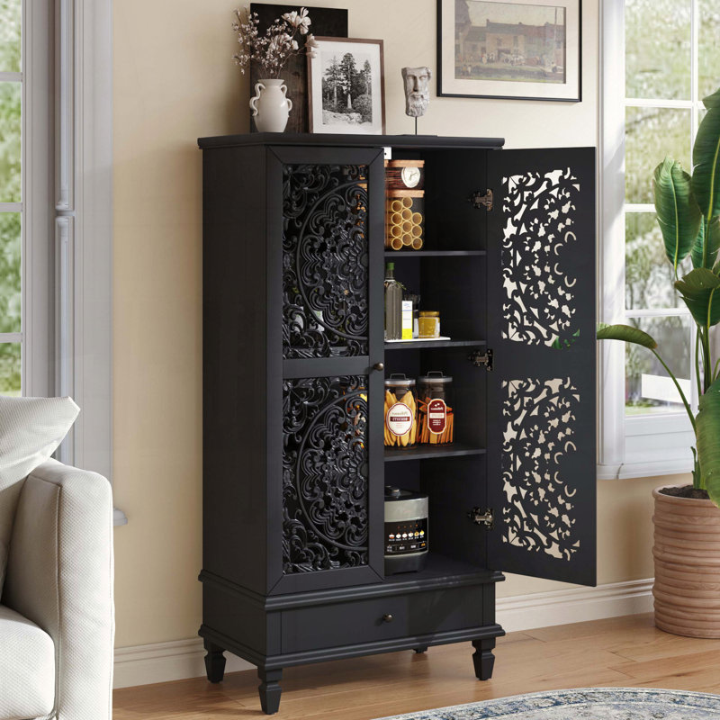 Rustic Black Tall Storage Cabinet, Black