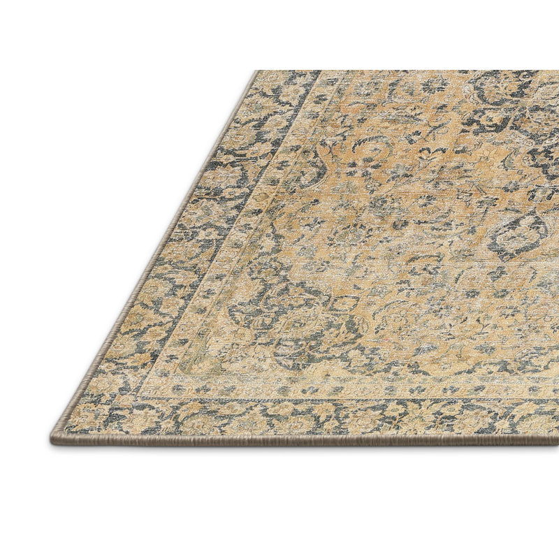 Tapis traditionnel beige / vert clair Marmie, Rectangle 4 pi x 6 pi