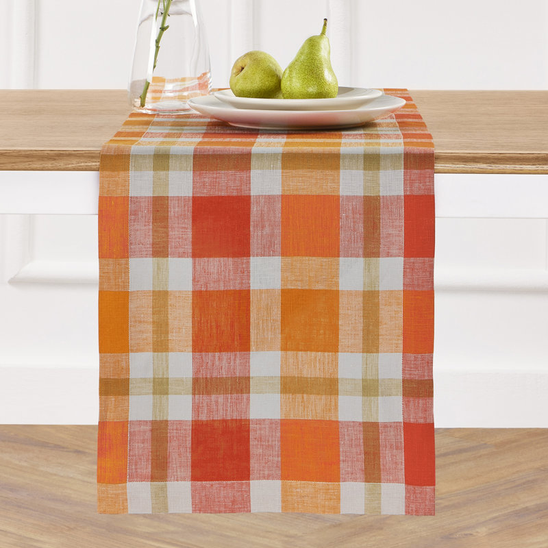 Buffalo Check - 100% Pure Linen Table Runner, 48" x 14", Fall Check