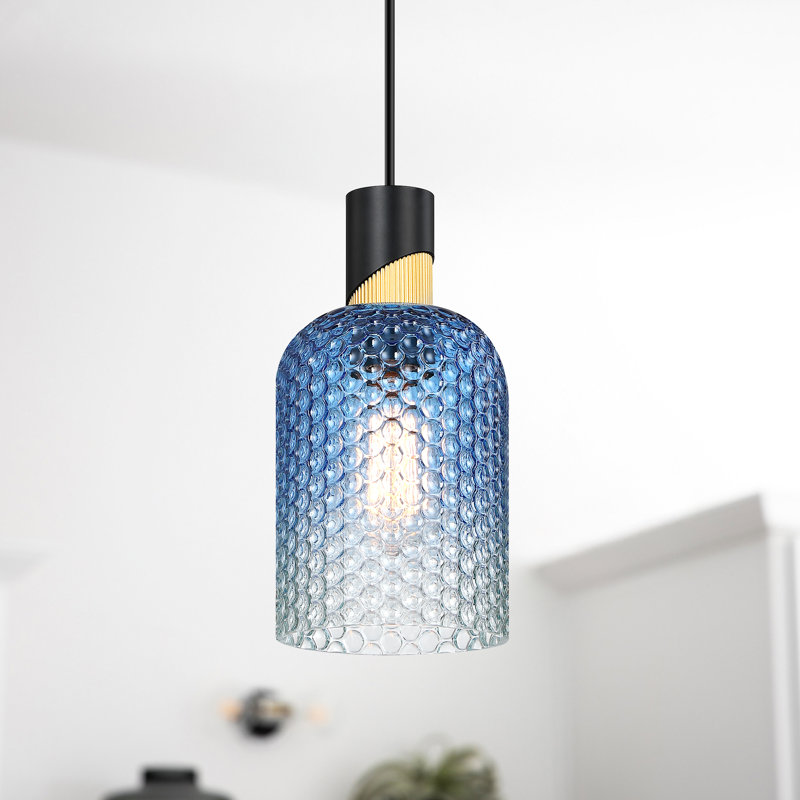 Luminaire suspendu 11 po en verre bleu-blanc à 1 lumière à intensité variable