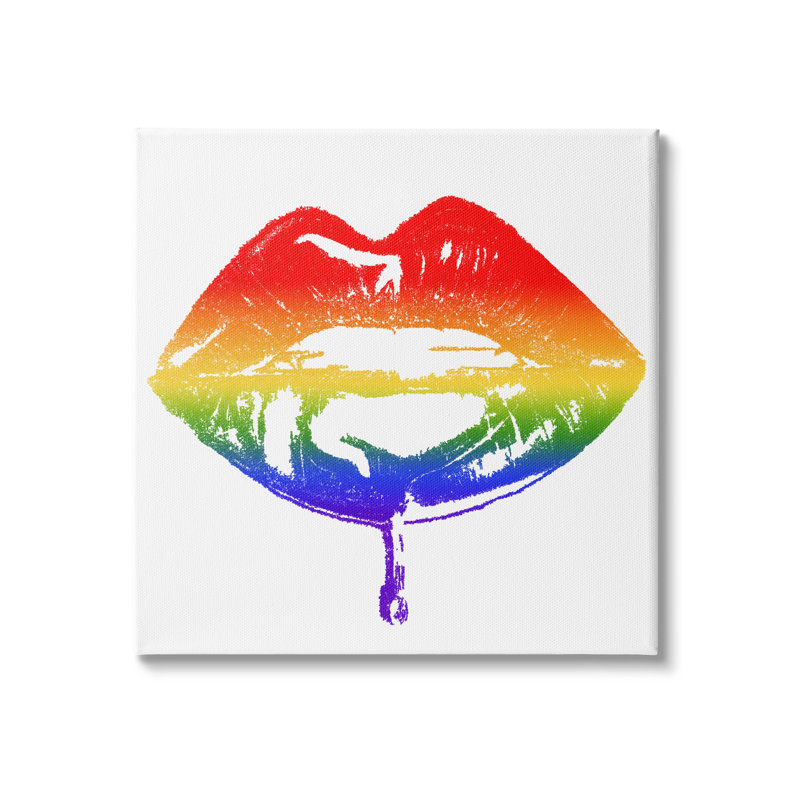 «Rainbow Puckered Lips Retro Cosmetic Drip Kiss» par Amaya, impression sur toile non encadrée, H 30 po x l 30 po x P 1,5 po