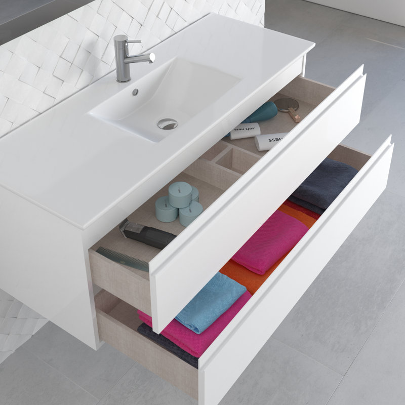 Base de meuble-lavabo mural simple 48 po Pasadena, Blanc lustré