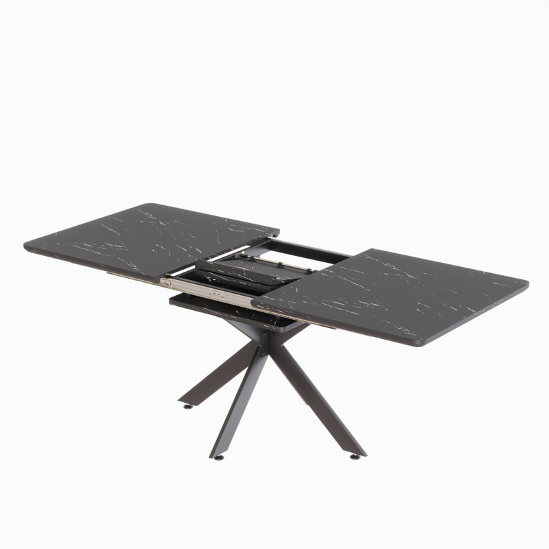 Helsel 62.4"-78.15" Extendable Dining Table with X-Legs, Black