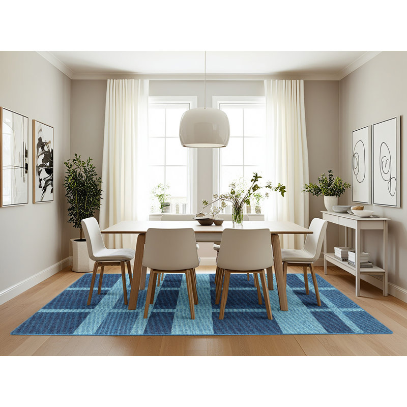 Tapis décoratif géométrique bleu Scala, Rectangle 7 pi x 10 pi