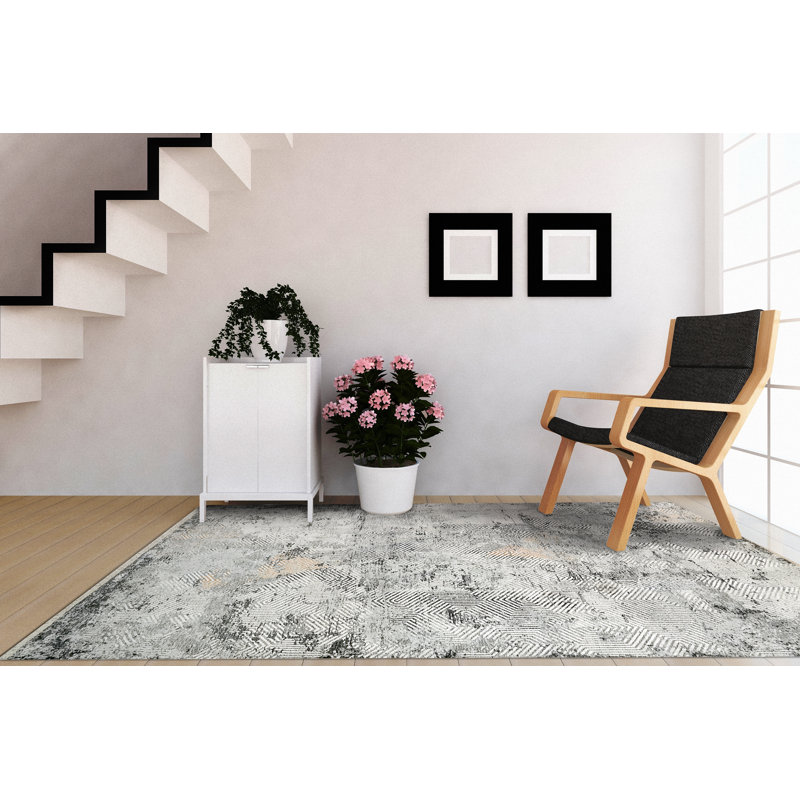 Tapis abstrait gris, Rectangle 7 pi 10 po x 10 pi 8 po