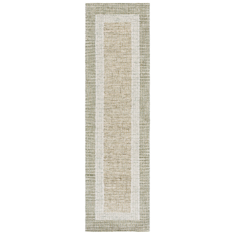 Pine 705 Hand Tufted Wool; Cotton; Latex Geometric Rug in Green/Ivory, Runner 2'3" x 8'