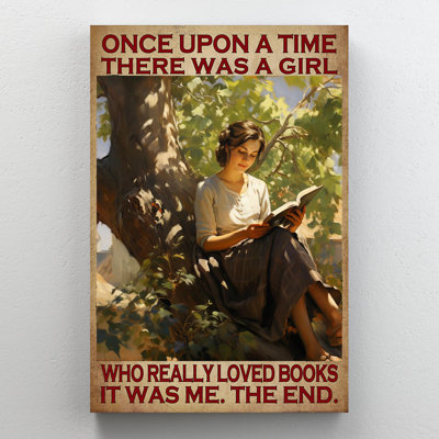 Une fille qui aime vraiment les livres - 1 pièce, impression d'art graphique rectangulaire sur toile tendue