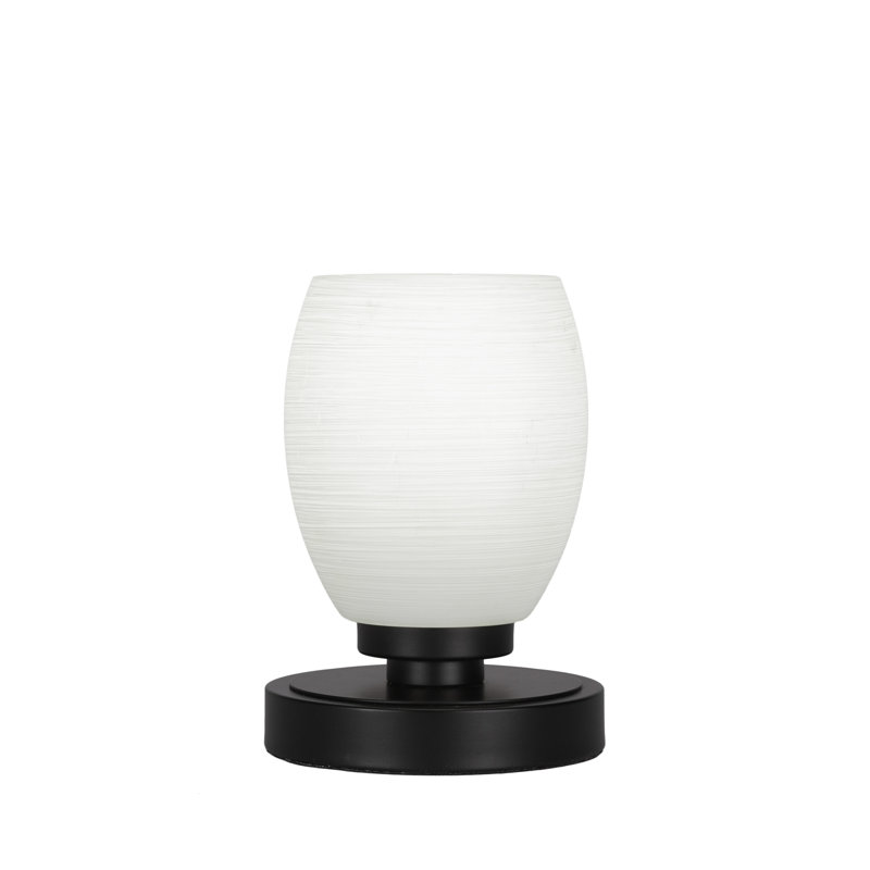 Aneka Accent Lamp Shown In Matte Black Finish With 5" Linen Glass, Cayenne