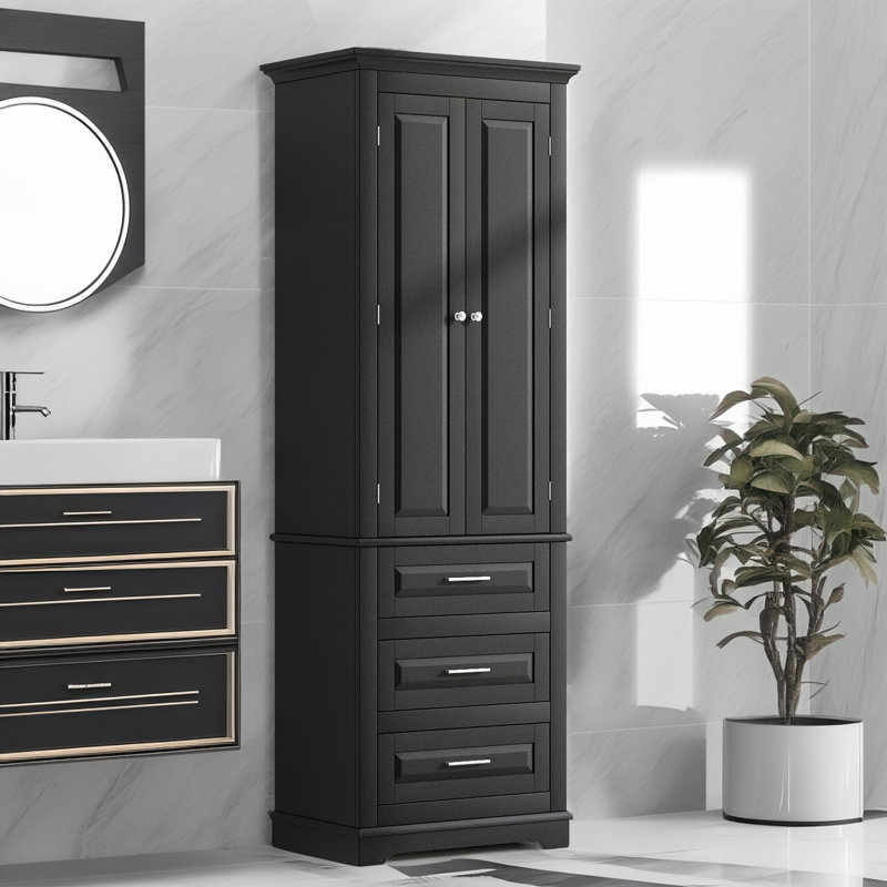 Armoire de rangement haute avec trois tiroirs, Noir