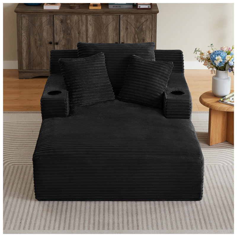 Chaise longue surdimensionnée en velours côtelé, canapé-lit moderne d'intérieur pour salon et bureau, aucun assemblage requis, noir