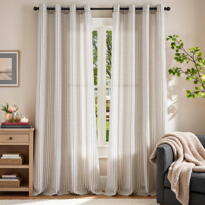 Rideaux pour la chambre à coucher du salon, motif à rayures, motif campagnard rustique, gris taupe sur beige, l 50 po x L 84 po (paquet de 2)