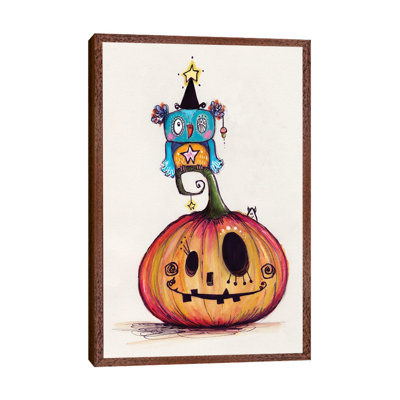 Pumpkin with Quirky Bird 1 Piece Wall Art on Canvas