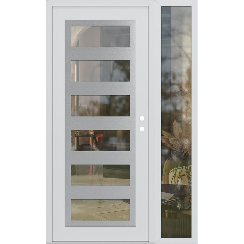 C9 à gauche 48 po X 80 po Panneau de porte en verre transparent blanc et blanc à panneau avec porte d'entrée avant en verre transparent Sidelite