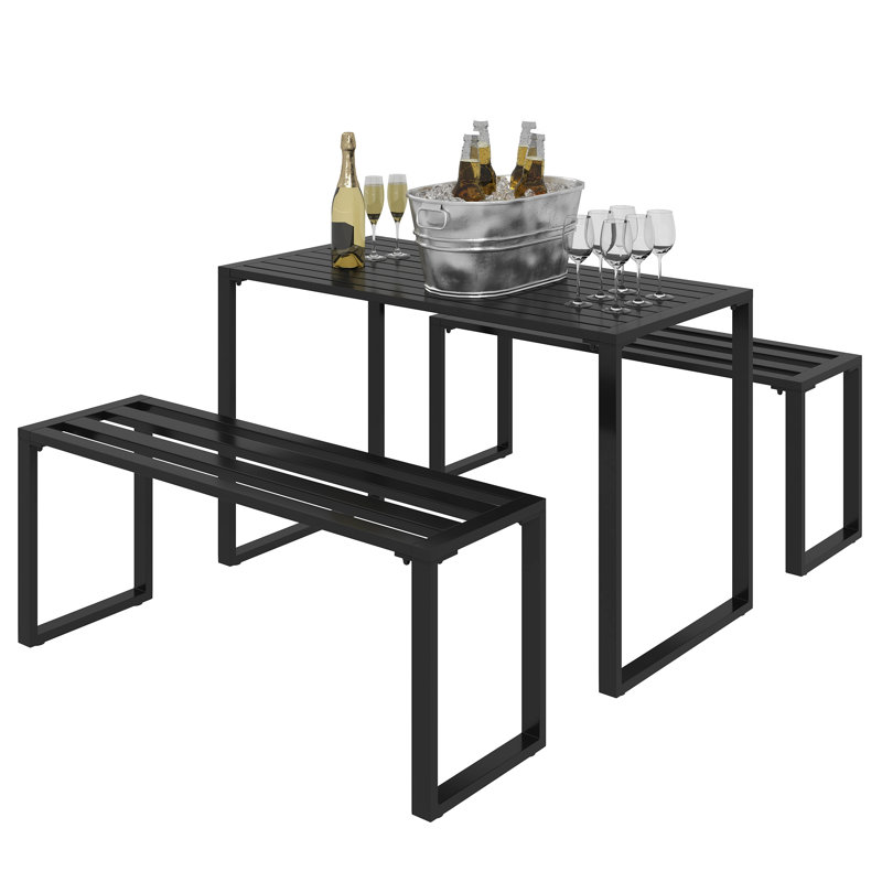 Suffolk 3 Pieces Picnic Bench Set, Table and 2 Benches Black